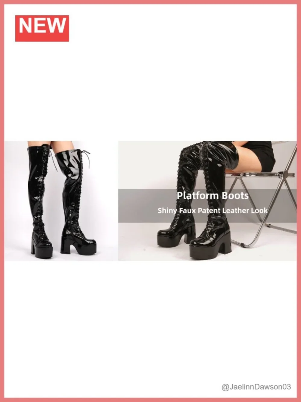 Faux Patent Leather Over the Knee Lace Up Platform Block Heel Boots